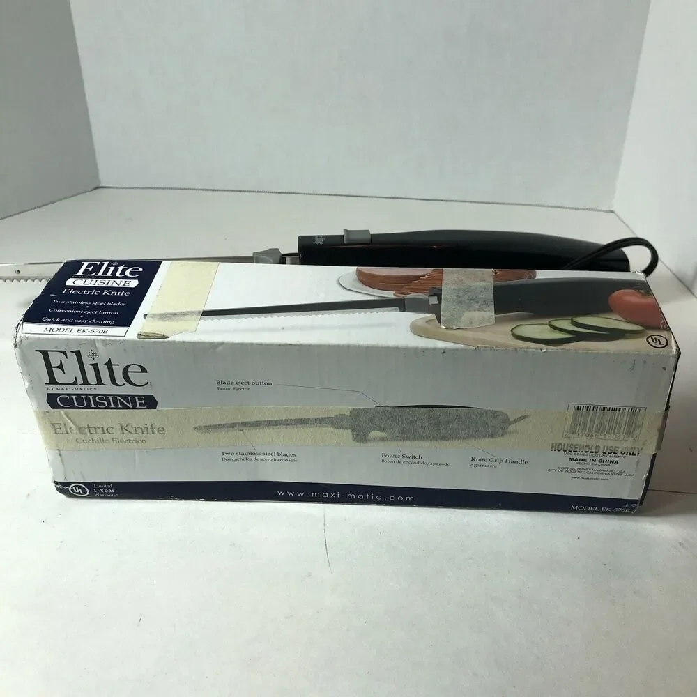 Elite Cuisine‎ Electric Knife Model EK-570B Stainless Steel Serrated Blades D3